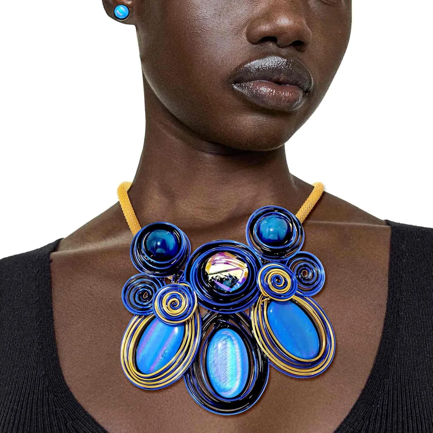 Barode Statement Choker Necklaces Earrings Gold African Chunky Collar Ethnic Indian Tribal Costume Jewelry Set for Women