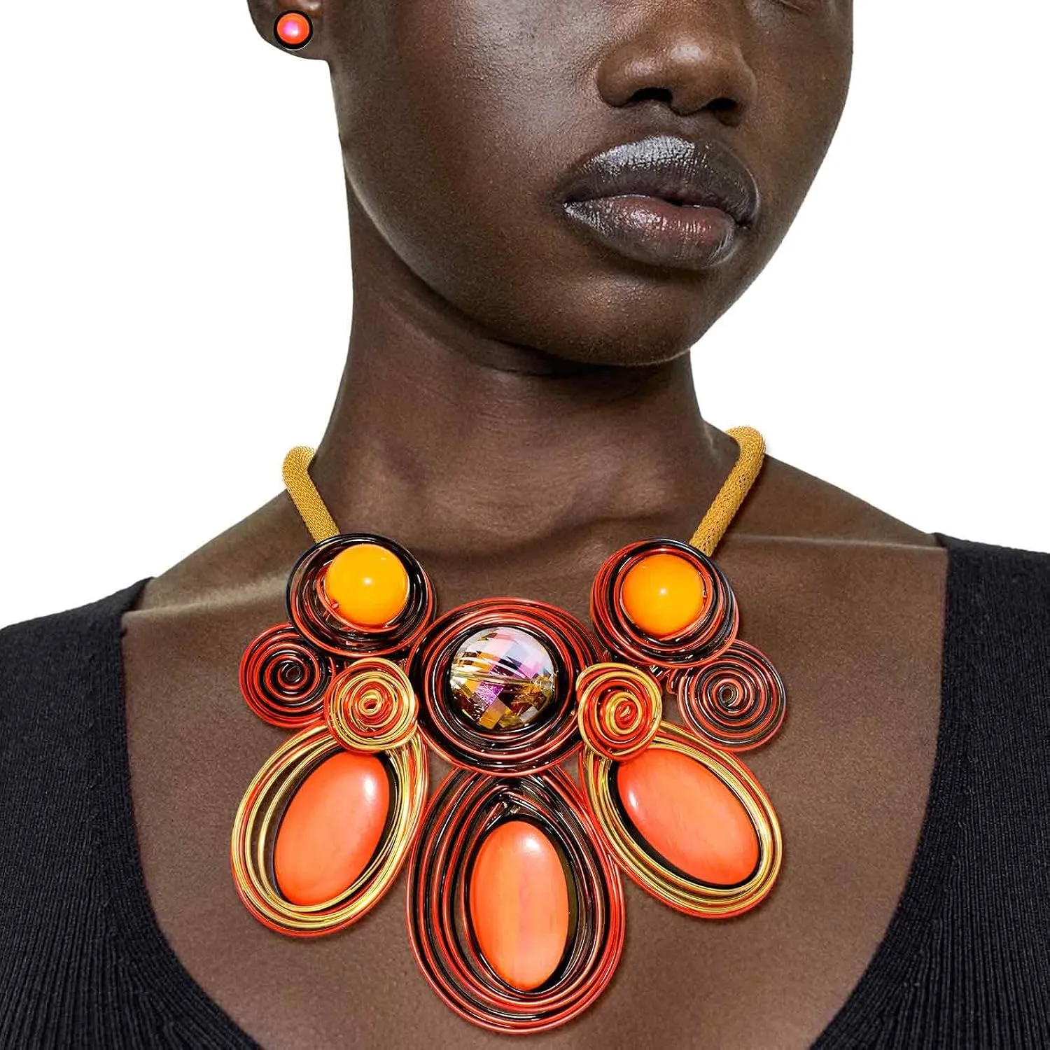Barode Statement Choker Necklaces Earrings Gold African Chunky Collar Ethnic Indian Tribal Costume Jewelry Set for Women