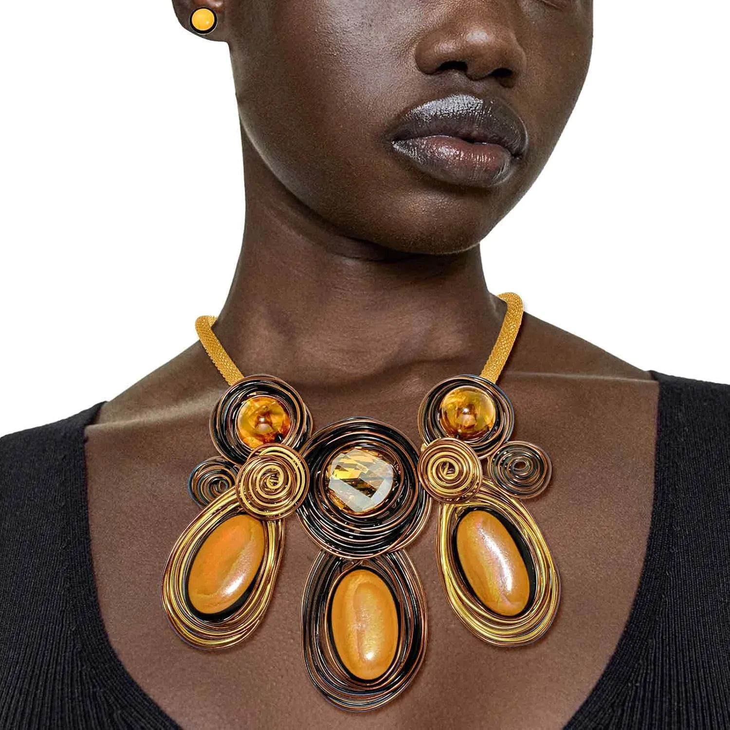Barode Statement Choker Necklaces Earrings Gold African Chunky Collar Ethnic Indian Tribal Costume Jewelry Set for Women