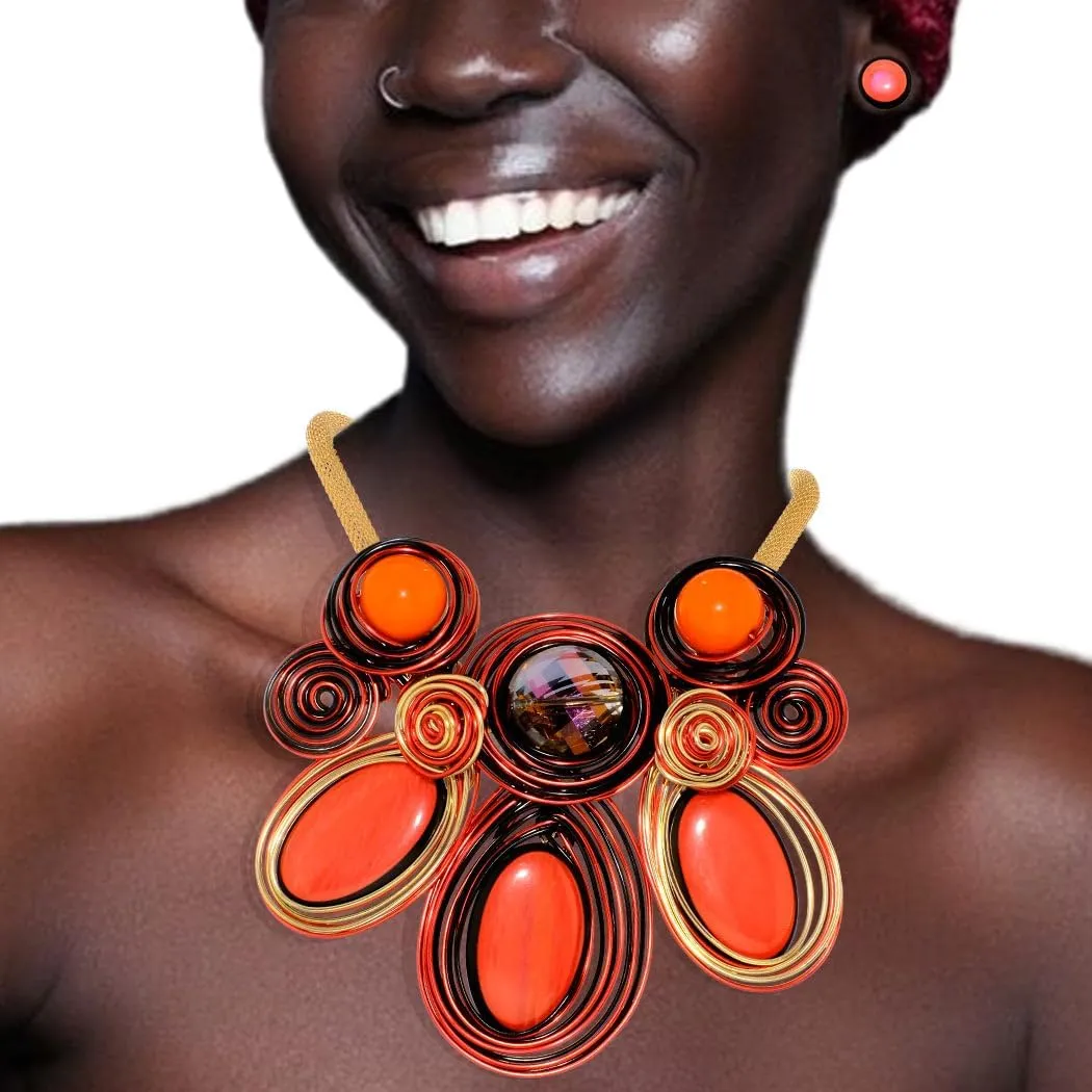 Barode Statement Choker Necklaces Earrings Gold African Chunky Collar Ethnic Indian Tribal Costume Jewelry Set for Women
