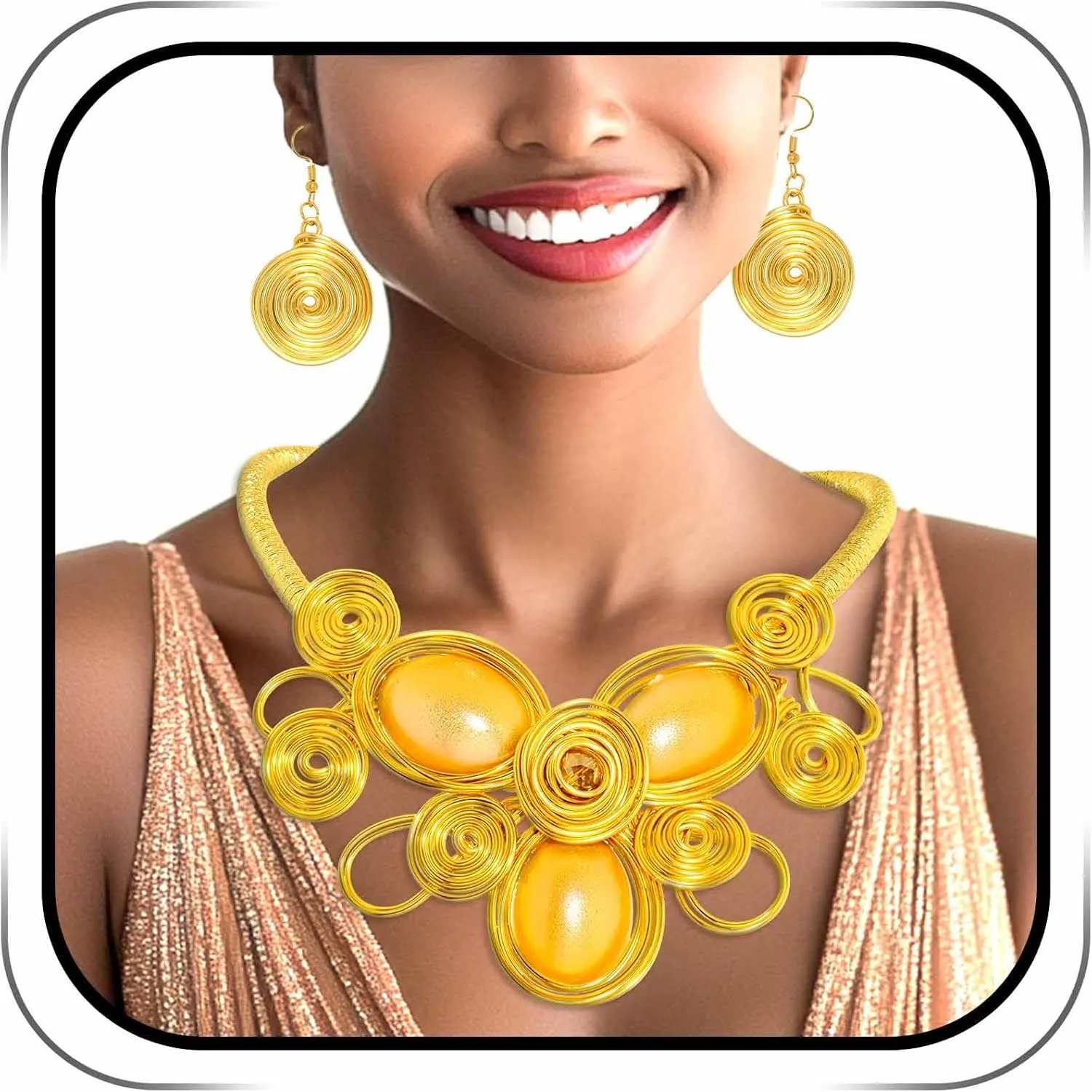 Barode Statement Choker Necklaces Earrings Gold African Chunky Collar Ethnic Tribal Costume Jewelry Set for Women