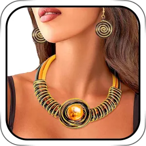 Barode Statement Choker Necklaces Earrings Green African Chunky Bib Collar Ethnic Tribal Costume Jewelry Set for Women