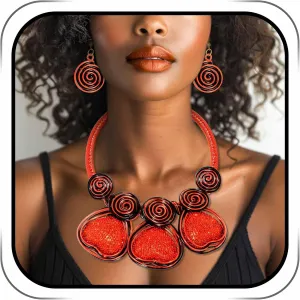 Barode Statement Choker Necklaces Earrings Red Heart African Chunky Collar Ethnic Costume Jewelry Set for Women