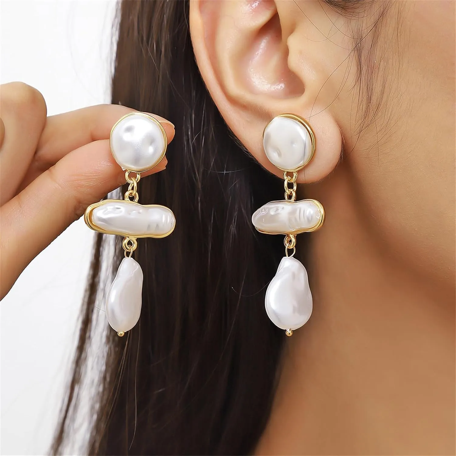 Baroque Pearl Drop Earrings Gold Statement Teardrop Pearls Dangle Earrings Lightweight Elegant Baroque White Pearl Dangle Drop Earrings Fashion Bridal Wedding Pearl Earrings Gift