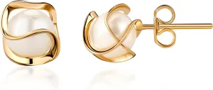 Barzel 18K Gold Plated Caged Pearl Stud Earrings, 6MM - Made In Brazil
