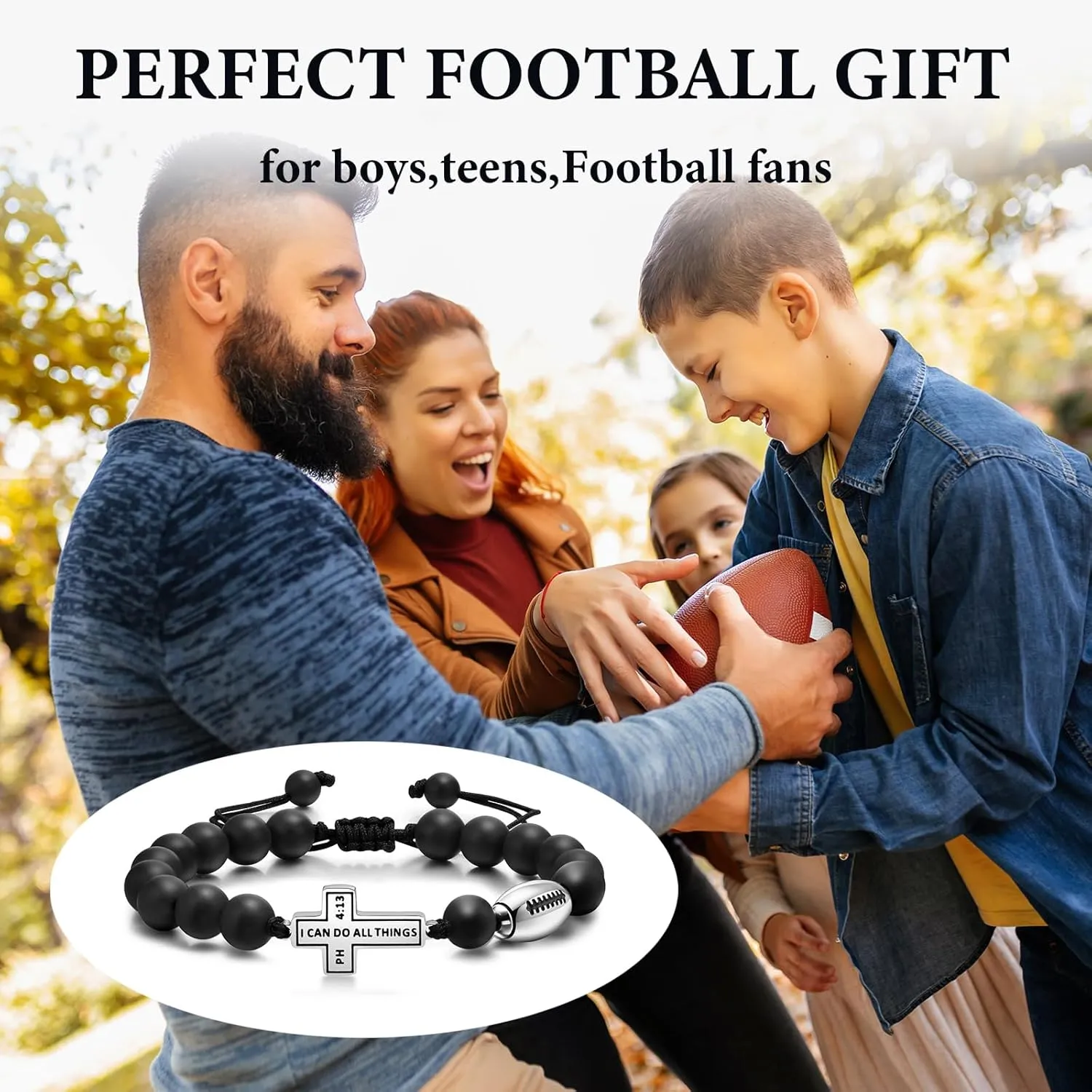 Baseball Basketball Soccer Bracelet Gifts for Men : I Can do All Things Through Christ Inspirational Cross Black Agate Beads Bracelet Jewelry Gifts Idea for Sports Player Son Grandson Team Boyfriend