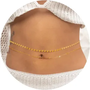 BAYLAY Belly Chains for Women - 18K Gold Plated Gold Layered Belly Waist Chain Adjustable Sexy Belly Waist Chain for Women