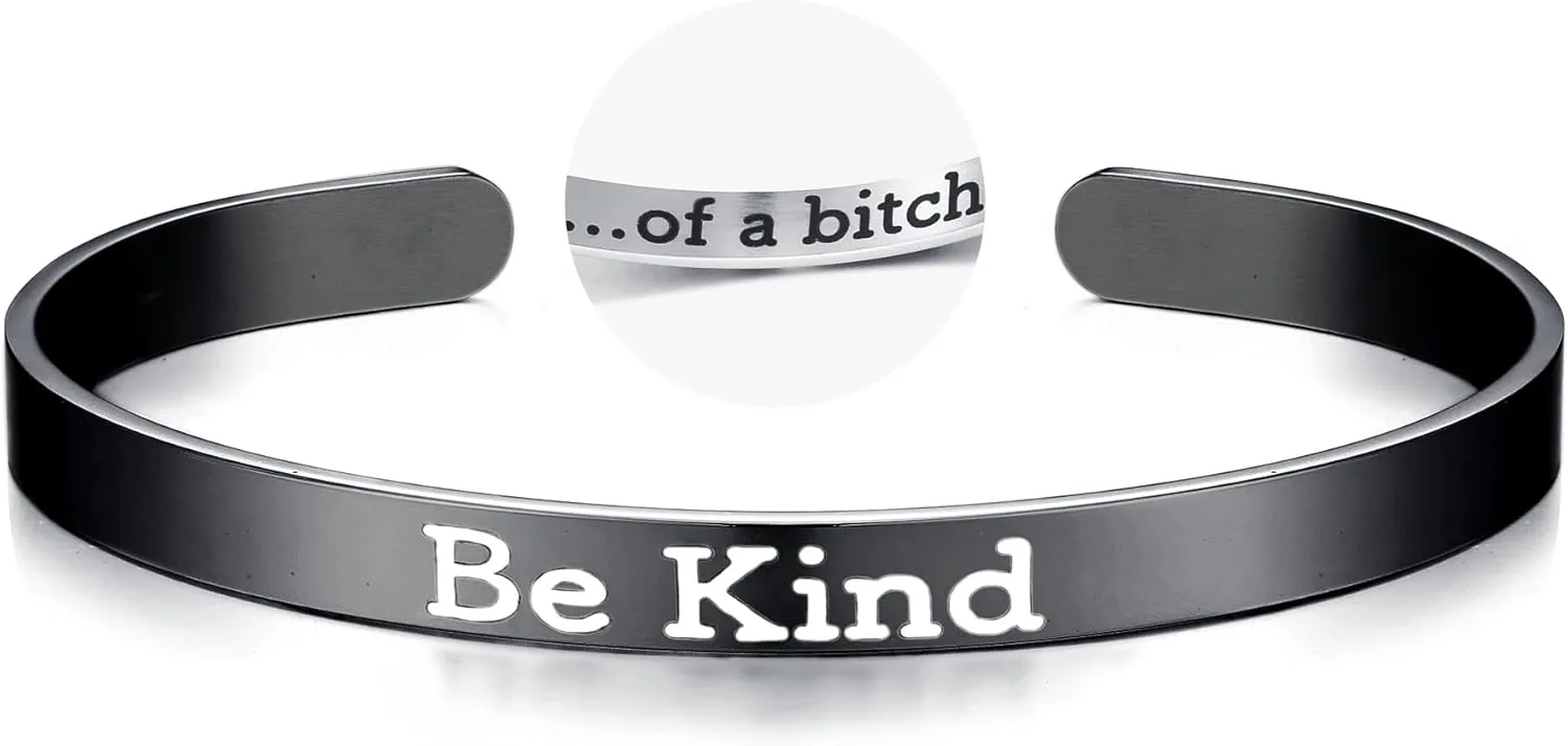 Be Kind of A bicth Bracelet for Women, Stainless Steel Cuff Handmade Engraved Inspirational Silver Bracelet Inspirational Jewelry Gifts for Women