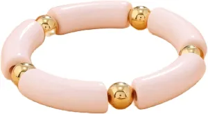 Beaded Bamboo Tube Disc Bangles Bracelet Chunky Curved Stacking Clear Acrylic Colorful Beads Stretchable Gold Bracelets for Women Friendship Summer Beach Jewelry
