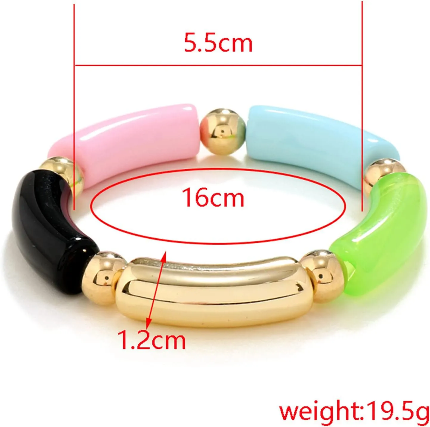 Beaded Bamboo Tube Disc Bangles Bracelet Chunky Curved Stacking Clear Acrylic Colorful Beads Stretchable Gold Bracelets for Women Friendship Summer Beach Jewelry