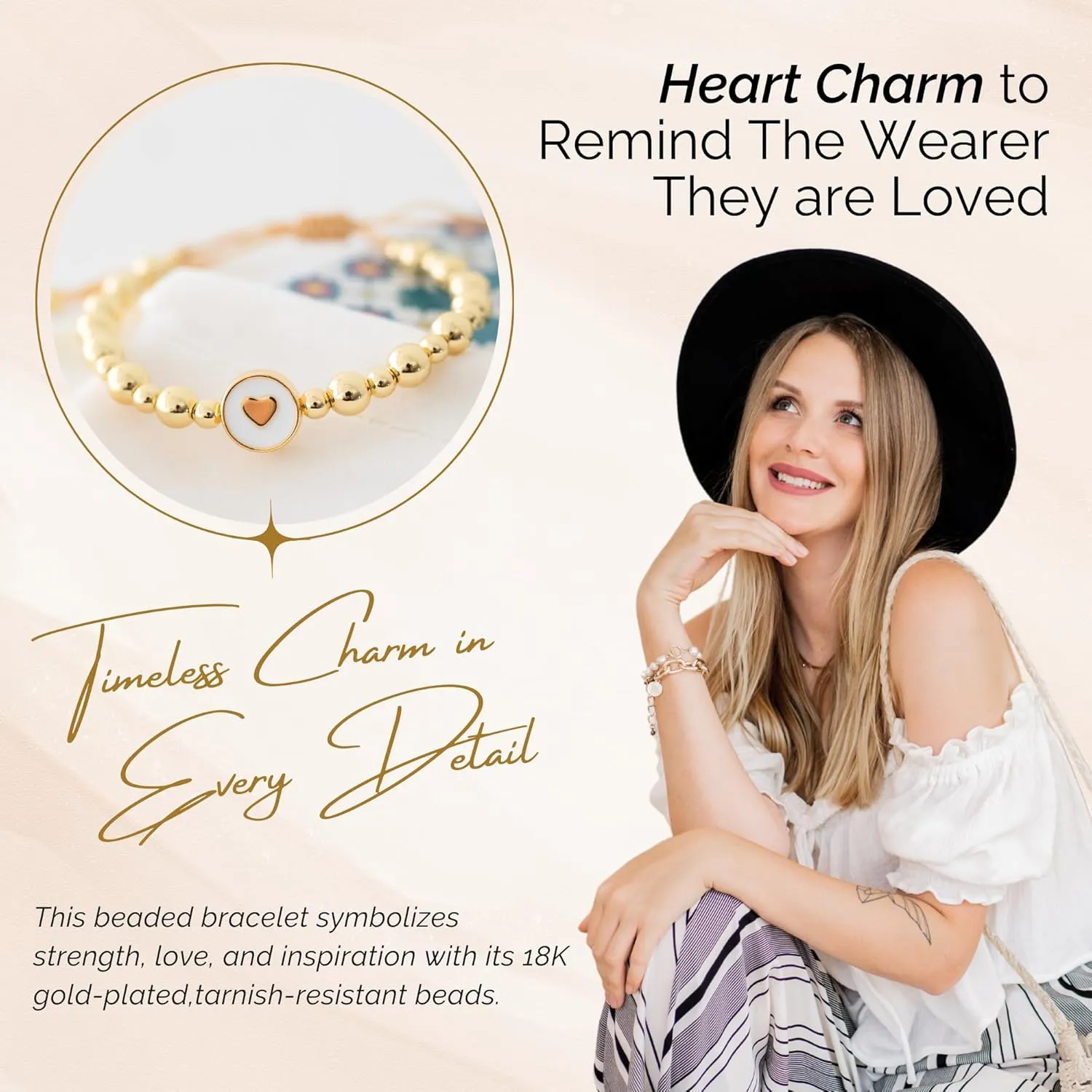 Beaded Bracelets for Women Inspirational Gifts  Unique 18K Gold Plated Tarnish Resistant Bead Bracelets Heart Gifts for Women  Adjustable and Comfortable  Includes Blank Card