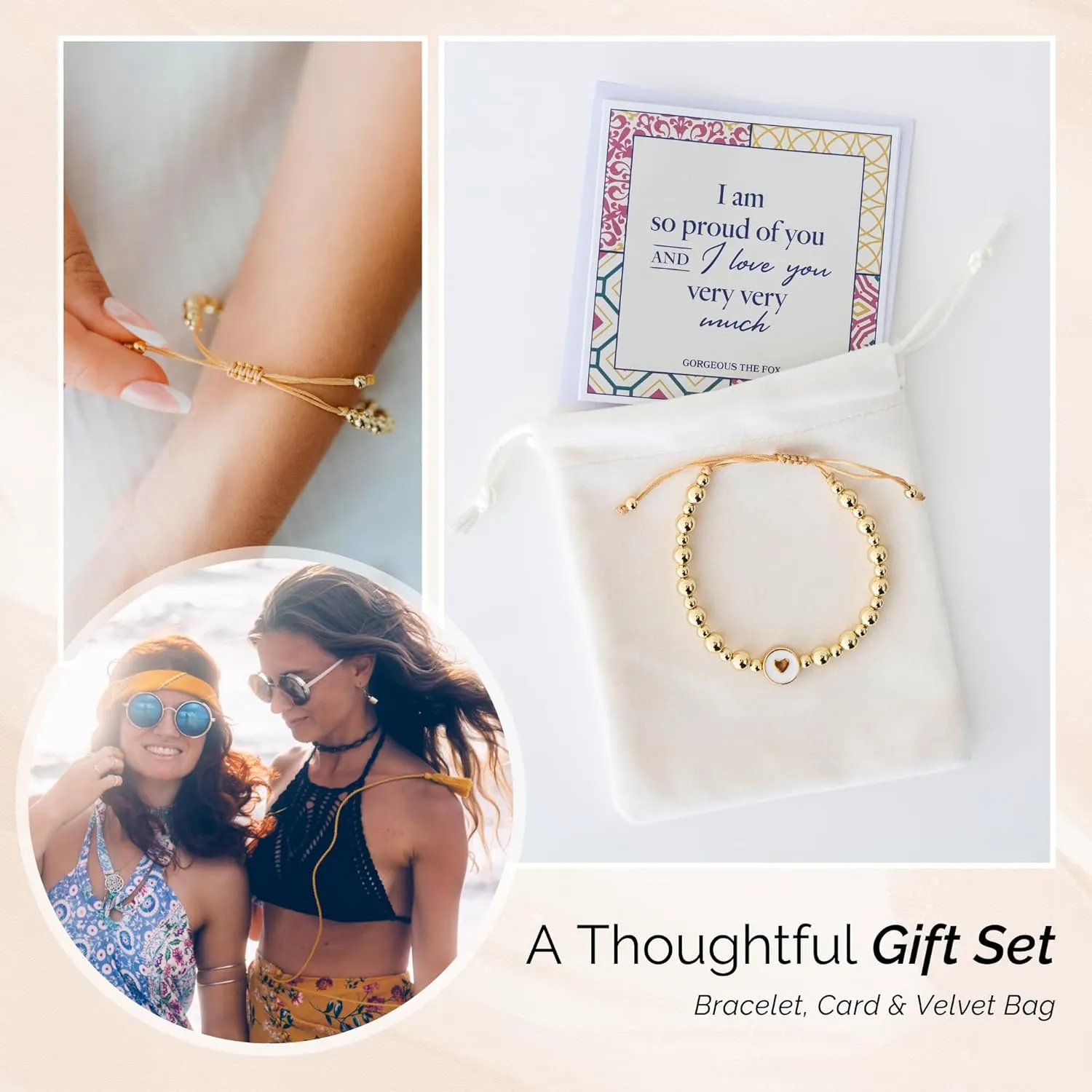 Beaded Bracelets for Women Inspirational Gifts  Unique 18K Gold Plated Tarnish Resistant Bead Bracelets Heart Gifts for Women  Adjustable and Comfortable  Includes Blank Card