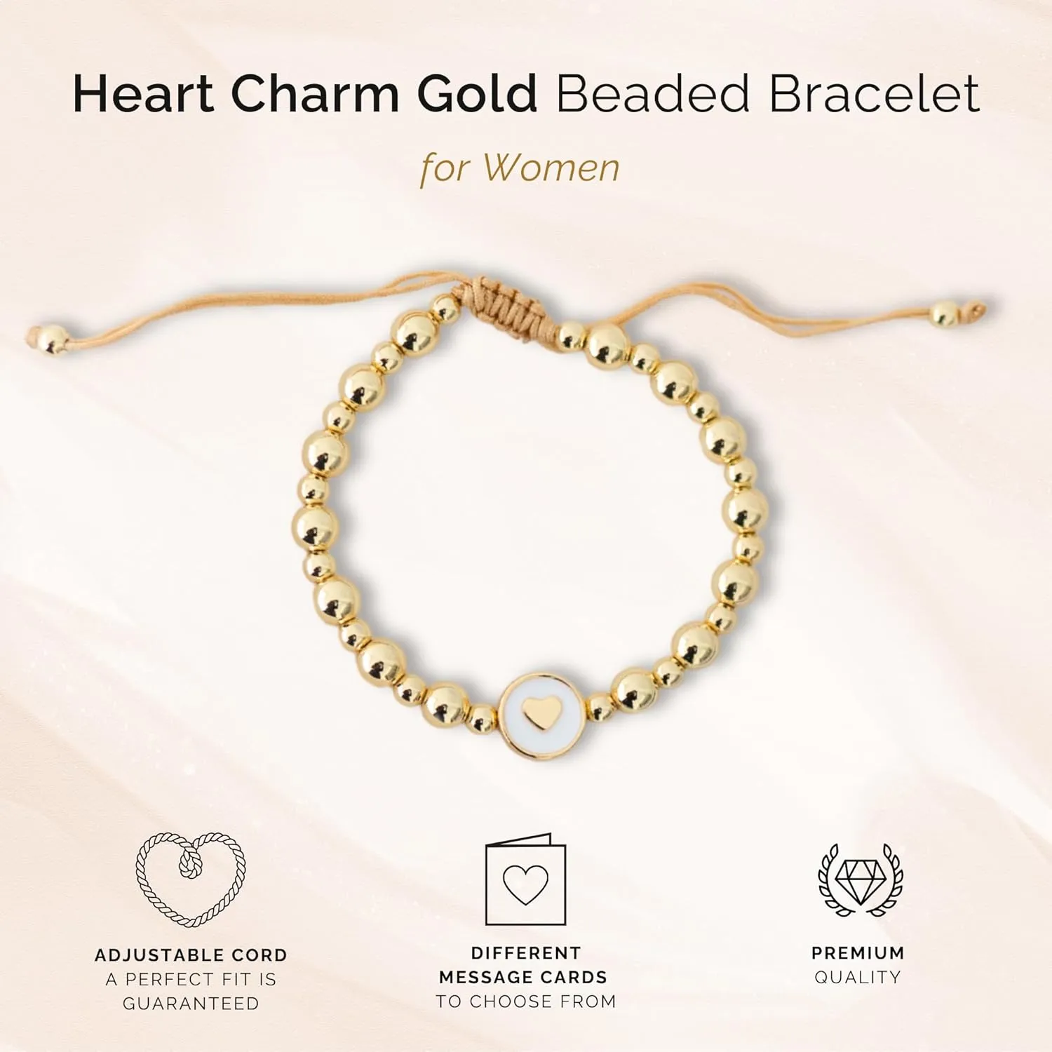 Beaded Bracelets for Women Inspirational Gifts  Unique 18K Gold Plated Tarnish Resistant Bead Bracelets Heart Gifts for Women  Adjustable and Comfortable  Includes Blank Card