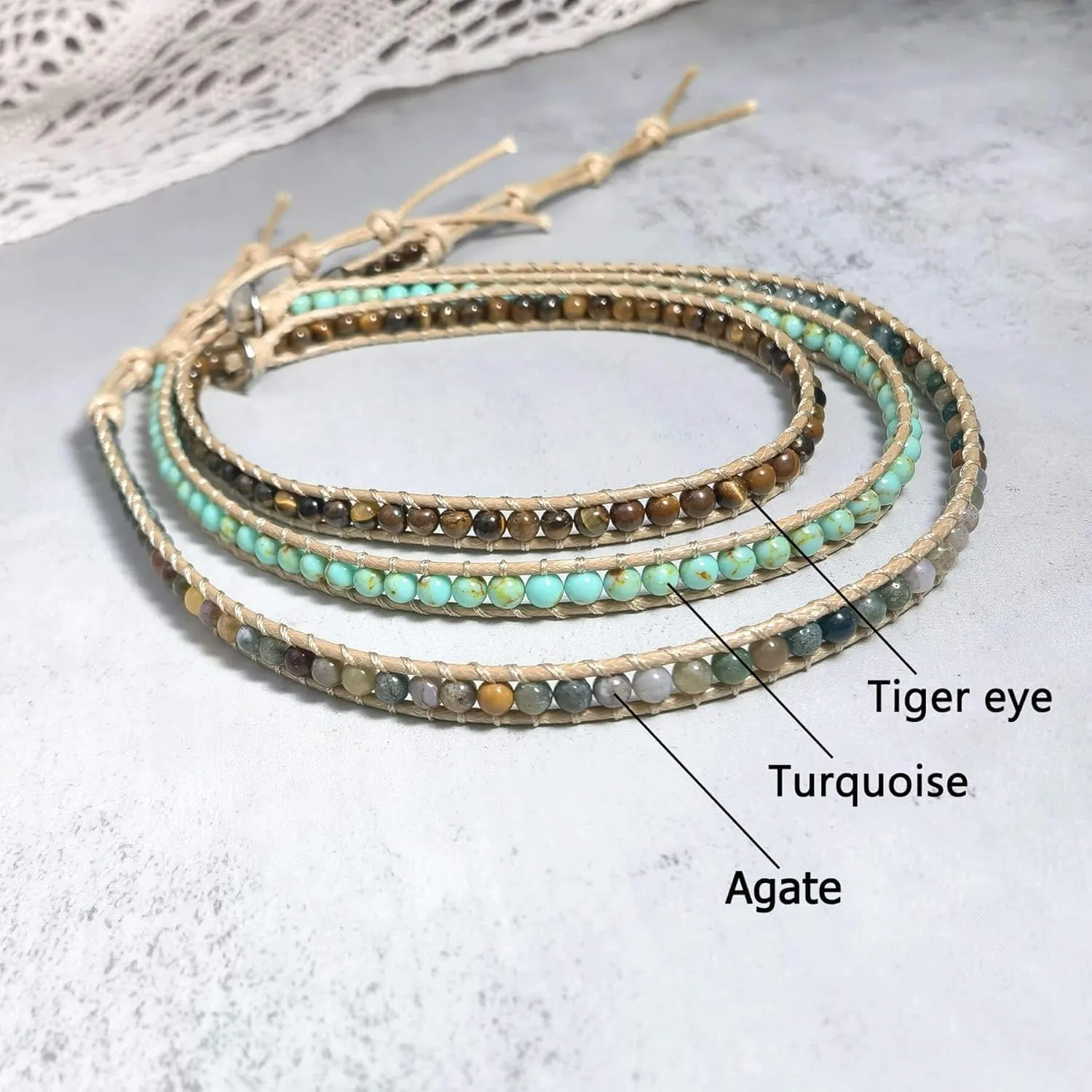 Beaded Gemstone Necklace, Natural India Agte Stone Colorful Beaded Necklace for Women, Boho Layered Stone Bracelet for Men