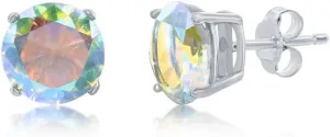 Beaux Bijoux Sterling Silver CZ Aurora Borealis Stud Earrings | Aurora Borealis Jewelry for Women | 8mm CZ Colored Stones | Hypoallergenic Aurora Borealis Earrings for Women
