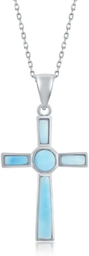 Beaux Bijoux Sterling Silver Larimar Cross Necklace for Women | Cross Pendant | Natural Larimar Gemstone Cross Necklace for Women