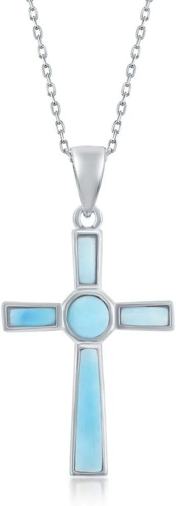Beaux Bijoux Sterling Silver Larimar Cross Necklace for Women | Cross Pendant | Natural Larimar Gemstone Cross Necklace for Women