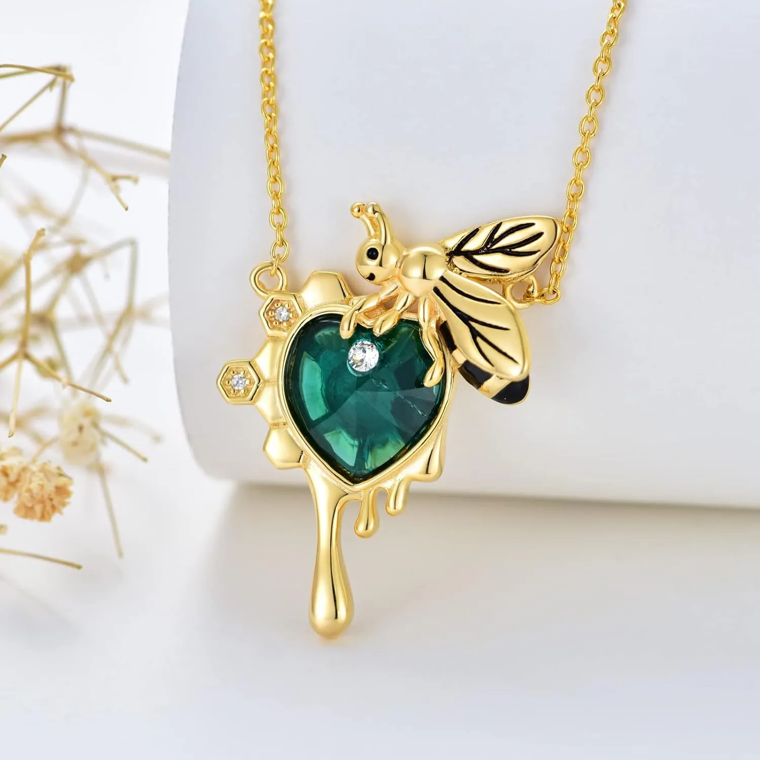 Bee Necklace Sterling Silver Bee Pendant Necklace with Austria Crystal Jewelry Gift for Women s Mom