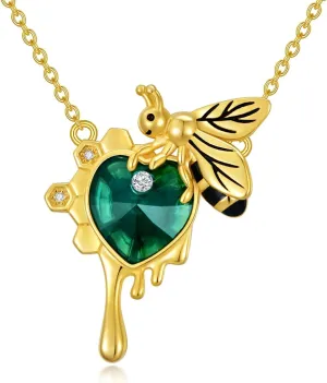 Bee Necklace Sterling Silver Bee Pendant Necklace with Austria Crystal Jewelry Gift for Women s Mom
