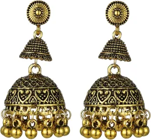 Bell Tassel Indian Vintage Bollywood Gypsy Gold Silver Plated Traditional Jhumka Jhumki Earrings for Women