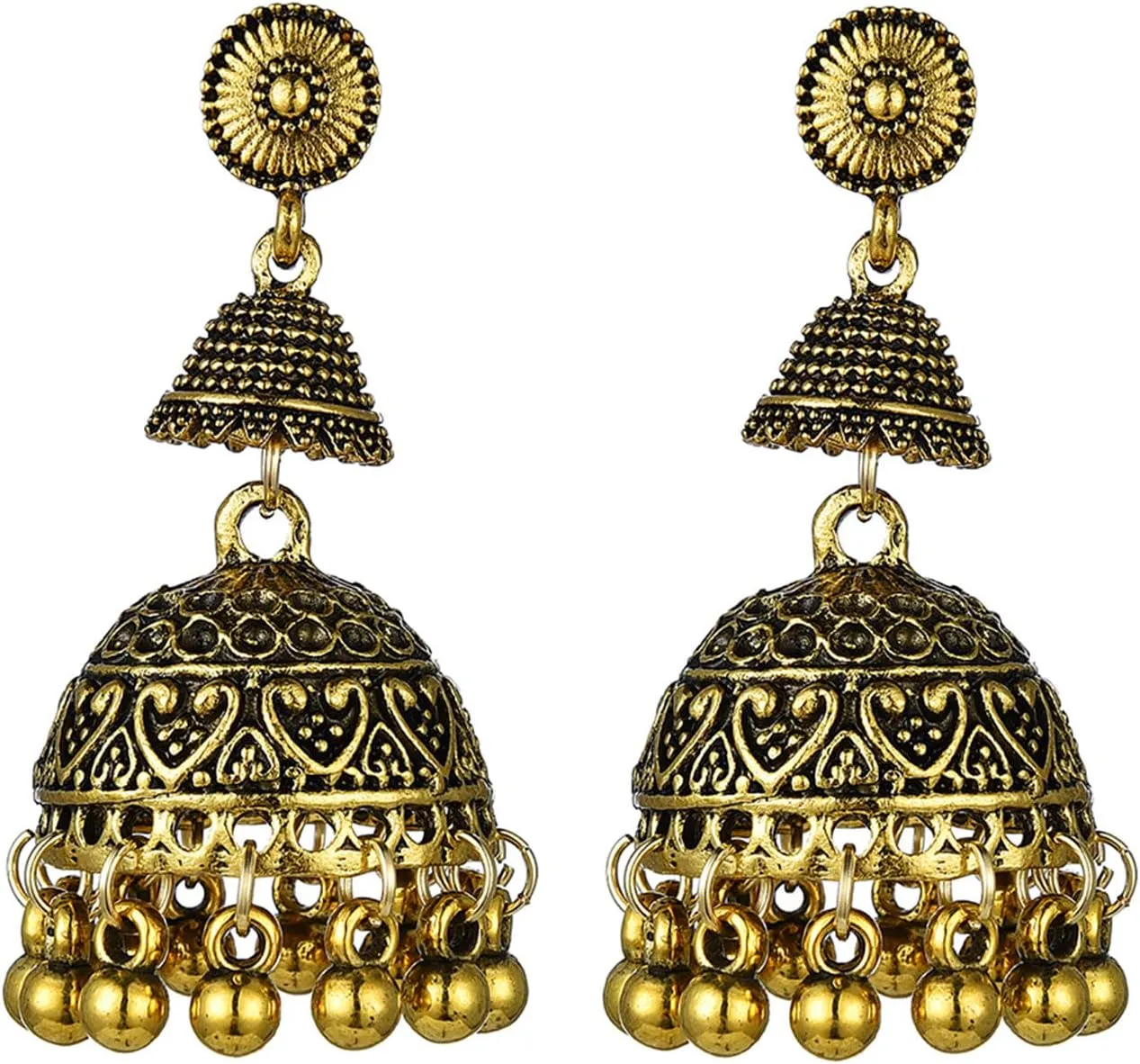 Bell Tassel Indian Vintage Bollywood Gypsy Gold Silver Plated Traditional Jhumka Jhumki Earrings for Women