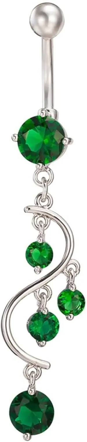 Belly Button Rings Dangle Sexy, Navel Rings for Women Surgical Steel Body Piercing Jewelry S Shape Flower with Cubic Zirconia