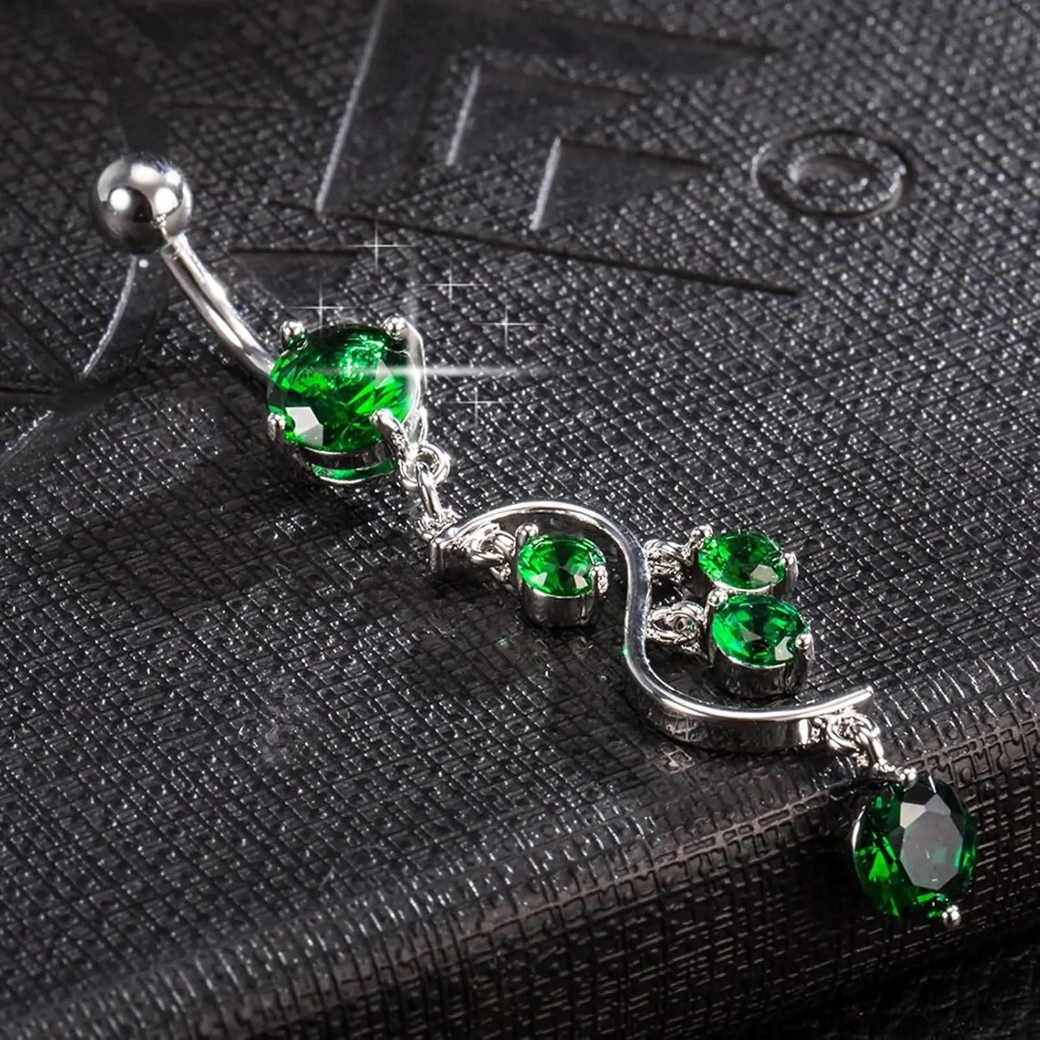 Belly Button Rings Dangle Sexy, Navel Rings for Women Surgical Steel Body Piercing Jewelry S Shape Flower with Cubic Zirconia