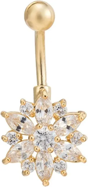 Belly Rings for Women Flower, Belly Button Rings Stainless Steel Navel Piercing Body Jewelry Cubic Zirconia