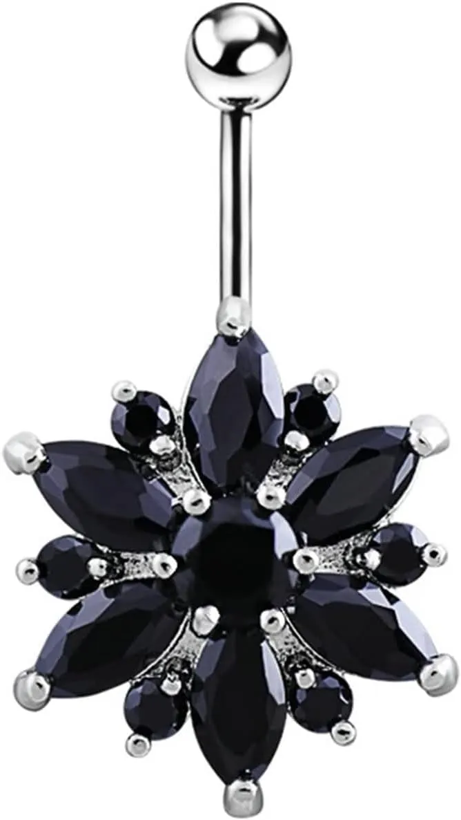 Belly Rings for Women Flower, Belly Button Rings Stainless Steel Navel Piercing Body Jewelry Cubic Zirconia