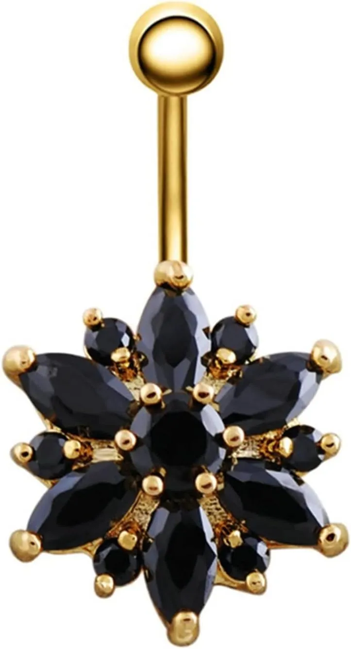 Belly Rings for Women Flower, Belly Button Rings Stainless Steel Navel Piercing Body Jewelry Cubic Zirconia