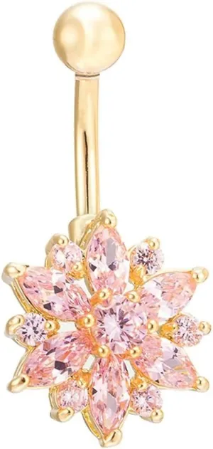 Belly Rings for Women Flower, Belly Button Rings Stainless Steel Navel Piercing Body Jewelry Cubic Zirconia