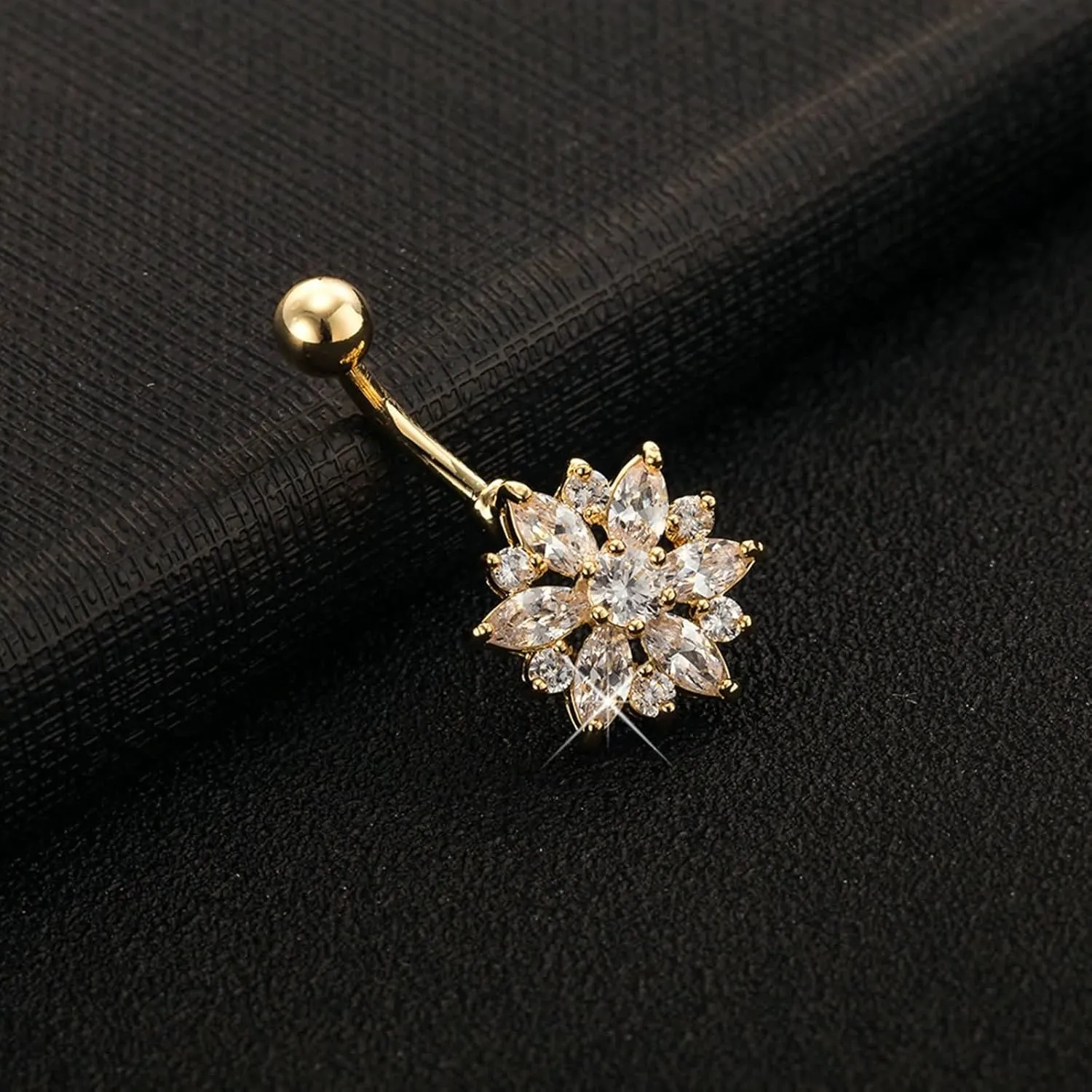 Belly Rings for Women Flower, Belly Button Rings Stainless Steel Navel Piercing Body Jewelry Cubic Zirconia