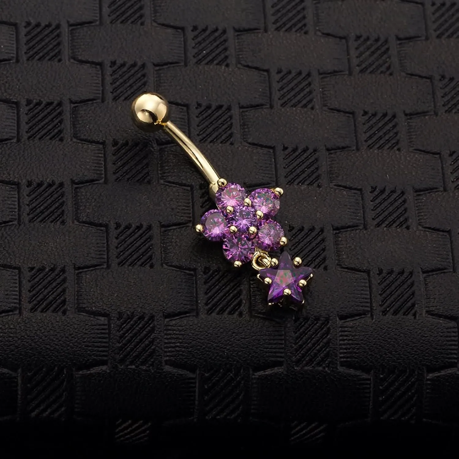 Belly Rings for Women Flower, Surgical Steel Belly Button Rings Navel Piercing Body Jewelry and Star Cubic Zirconia