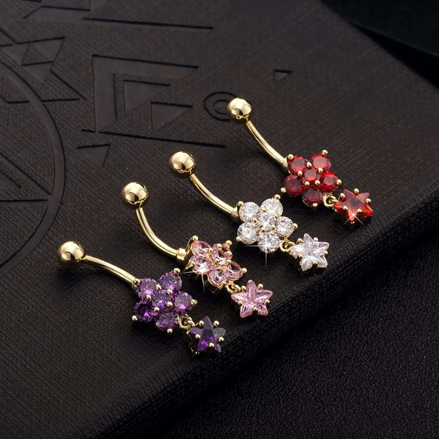 Belly Rings for Women Flower, Surgical Steel Belly Button Rings Navel Piercing Body Jewelry and Star Cubic Zirconia