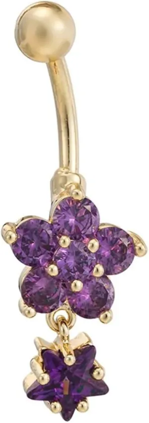 Belly Rings for Women Flower, Surgical Steel Belly Button Rings Navel Piercing Body Jewelry and Star Cubic Zirconia
