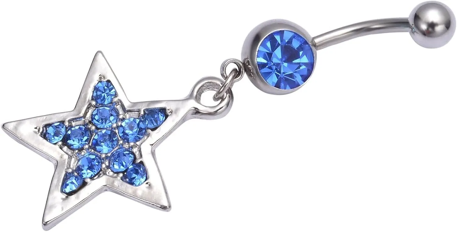 Belly Rings for Women Hypoallergenic, Stainless Steel Piercing Jewelry Belly Button Rings Body Star Shape with Cubic Zirconia