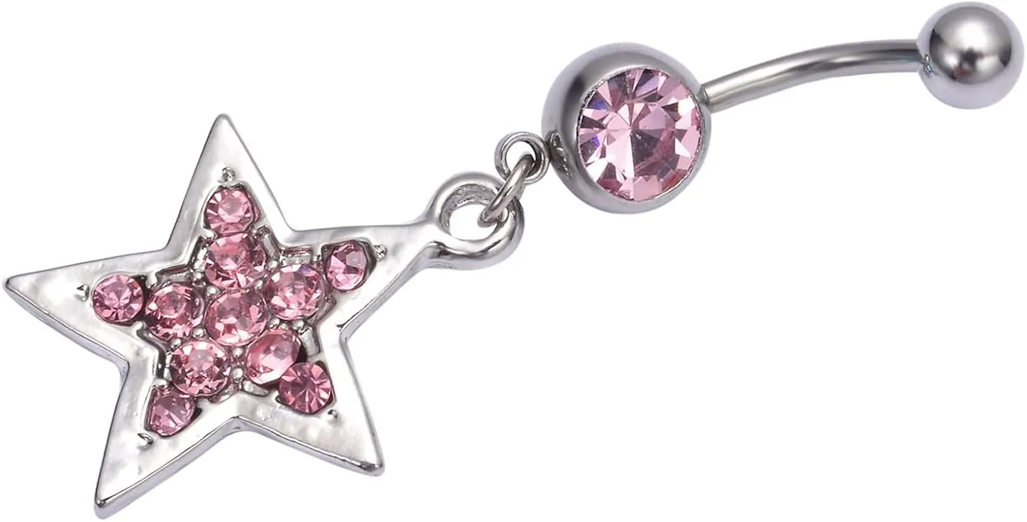 Belly Rings for Women Hypoallergenic, Stainless Steel Piercing Jewelry Belly Button Rings Body Star Shape with Cubic Zirconia