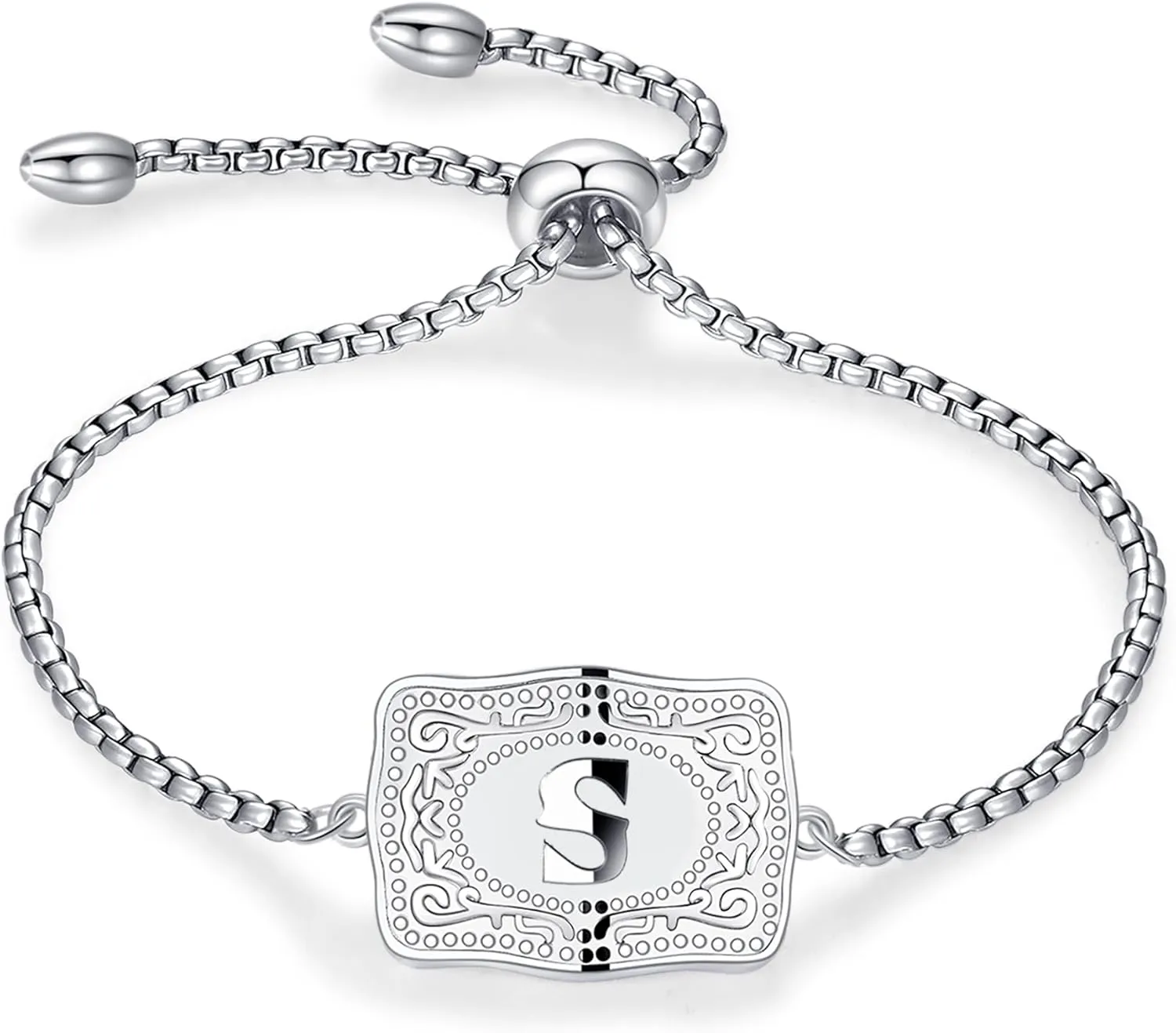 Belt Buckle Initial Bracelet for Women, 18K Gold/Silver Plated Belt Buckle Initial A-Z Bracelet, Unique Western Style Jewelry Gifts for Women Men