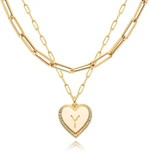 Bemoly Gold Initial Necklace for Women Set Choker Layered Chain Pendant Disc 26 Letter A-Z 14K Gold Plated Simple Dainty Personalized Alphabet Jewelry Birthday Gift