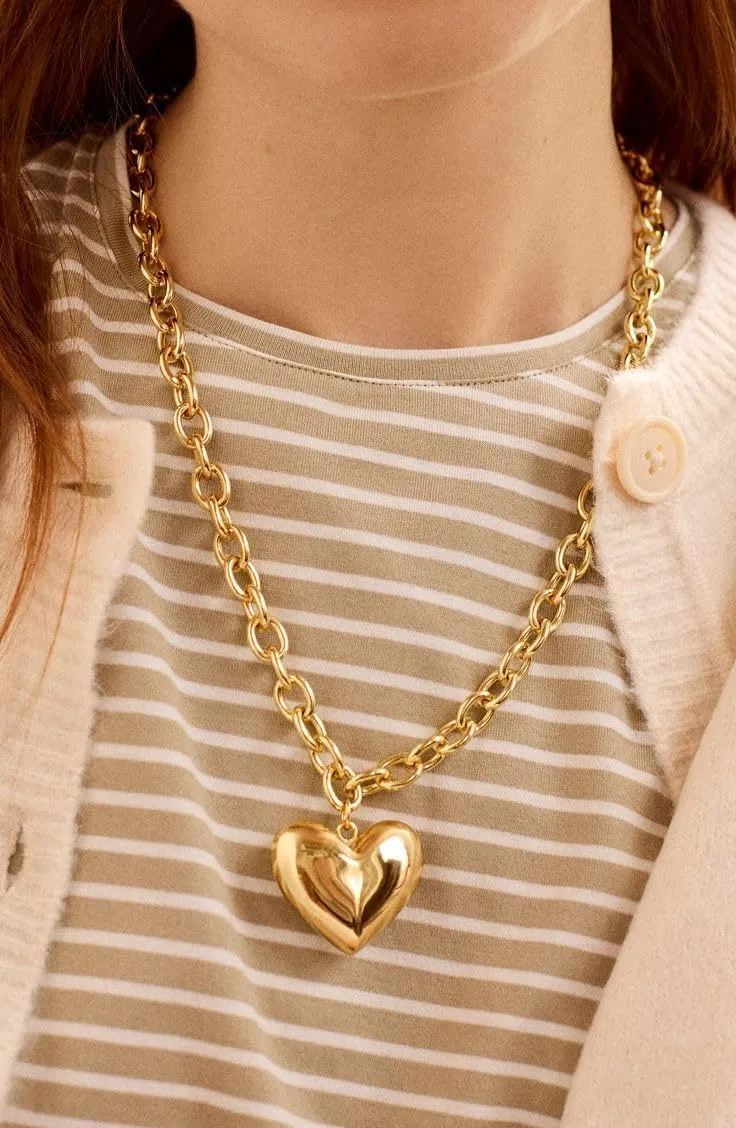 BERISO Gold Chunky Necklaces for Women 14K Gold/Silver Plated Chain Toggle Clasp Necklace Dainty Heart Pendant Paperclip Necklace Evil Eye Choker Necklace For Women