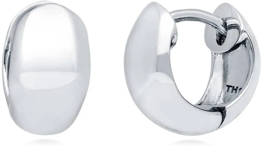 BERRICLE Sterling Silver Dome Mini Fashion Hoop Huggie Earrings for Women 0.45 inch (Yellow Gold Flashed, Rhodium Plated)