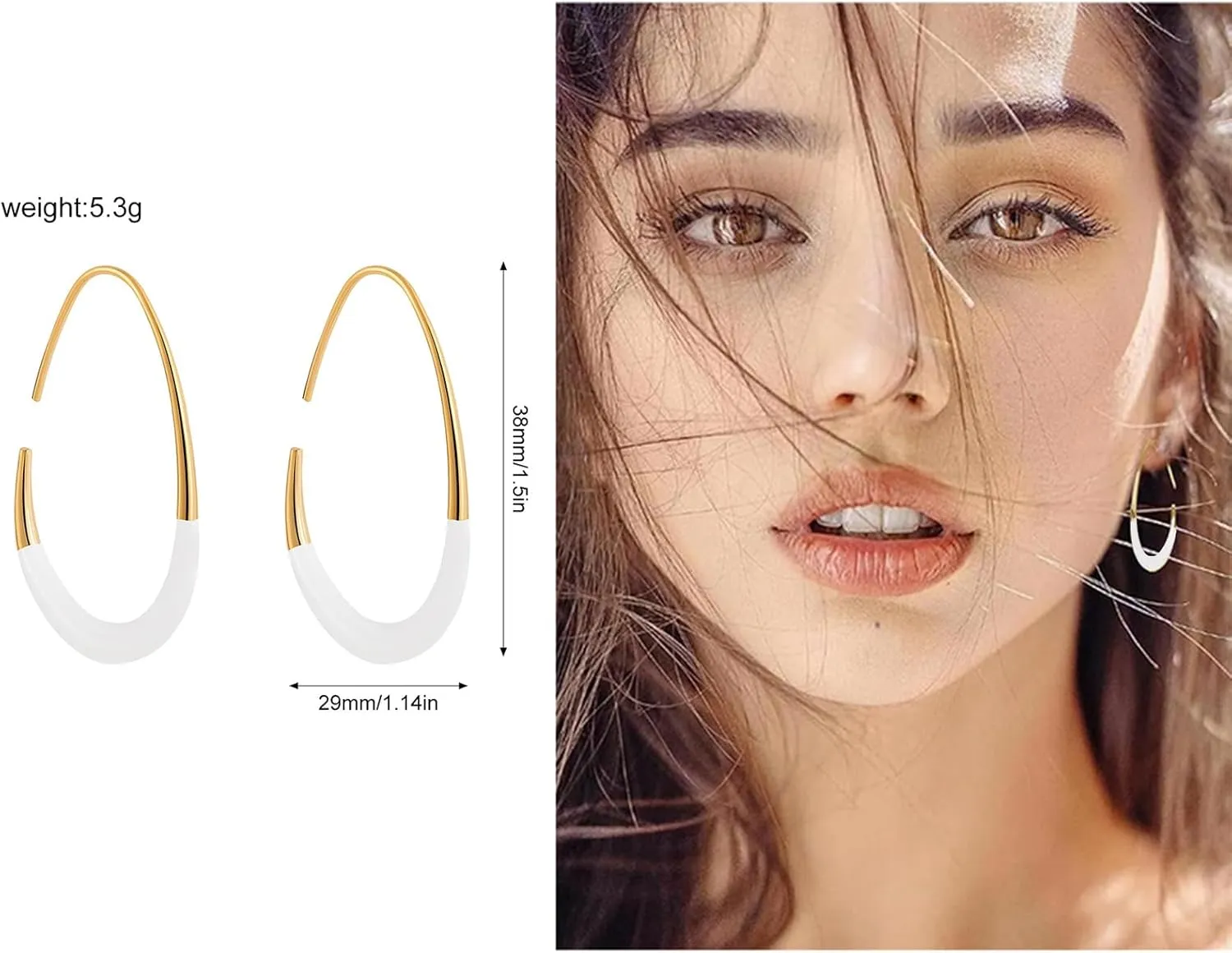Bi&Yamigeo Teardrop Open Hoop Earrings for Women Gold Plated Enamel Coating Oval Pull Through Tear Water Drop Dangle Earring