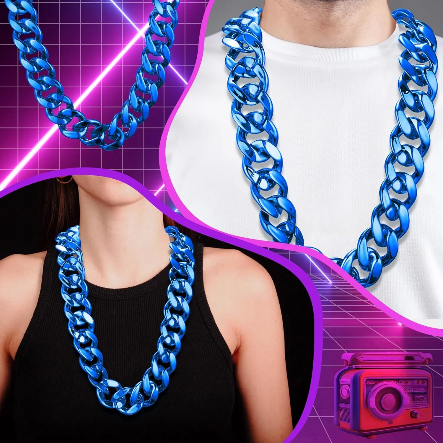 Big Chain Necklace Detachable Hip Hop Rapper Fake Chain Plastic Necklace 80s 90s Costume