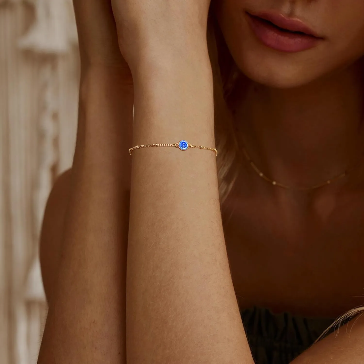 Birthstone Gold Bracelets for Women Trendy Dainty 14K Gold Plated Bracelet Stack Simple Green Emerald Friendship Bracelets Jewelry Birthday Gifts for Mother Wife Friend