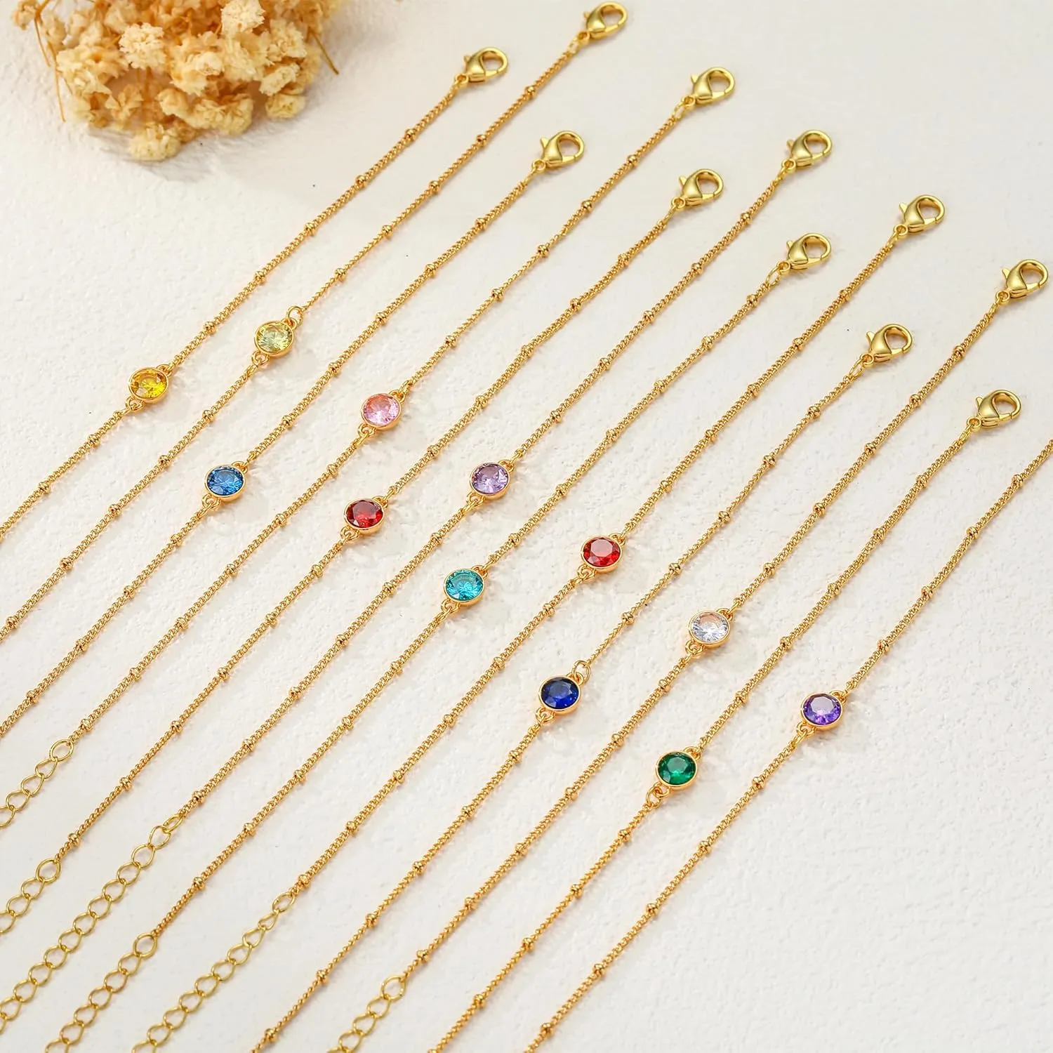 Birthstone Gold Bracelets for Women Trendy Dainty 14K Gold Plated Bracelet Stack Simple Green Emerald Friendship Bracelets Jewelry Birthday Gifts for Mother Wife Friend