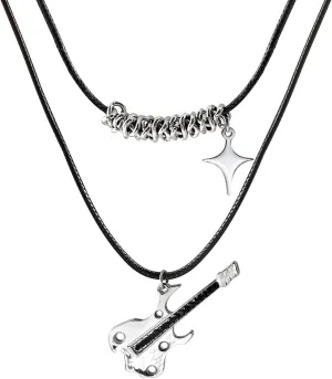 Black Leather Layered Necklaces for Women Y2k Necklace with Electric Guitar and Star Pendant Punk Accessories for Music Jewelry
