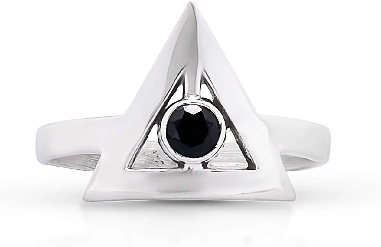Black Onyx Triangle 925 Sterling Silver Ring - Delicate BOHO Chic Jewelry - Fashionable and Stylish for Women with Velvet Gift Bag/Box - Made by Indian Artisans - Size 6-9