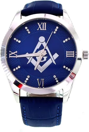 Blue Masonic Watch - Roman Numerals, Diamond-Accented Dial W2661