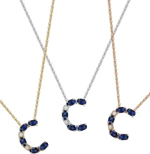 Blue Sapphire Initial Necklace With Diamonds & 18K Gold Chain | Irresistible Letter Pendants Jewelry | Perfect Valentines Day, Anniversary & Birthday Gift