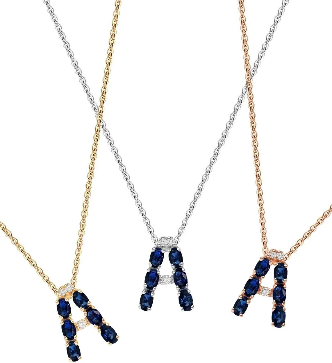 Blue Sapphire Initial Necklace With Diamonds & 18K Gold Chain | Irresistible Letter Pendants Jewelry | Perfect Valentines Day, Anniversary & Birthday Gift